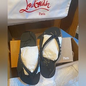 Louboutin black Studded Flip Flops size 7 brand new
